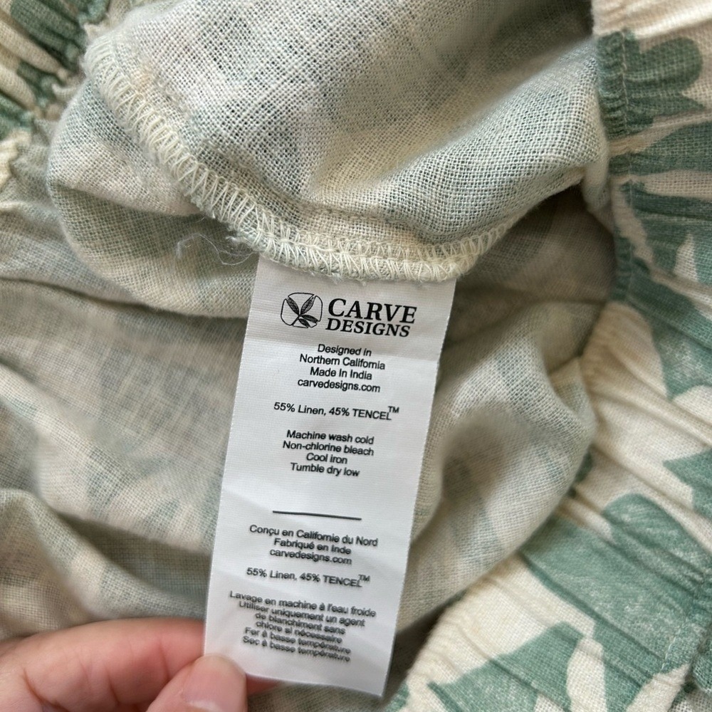 Carve Designs women's Nico Linen Pants S green cream coastal beachy floral NWOT - Picture 7 of 7